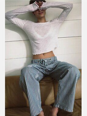 Free People Ivory Long Sleeve Lettuce Hem Be My Baby Cotton Tee